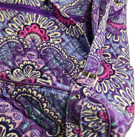 Vera Bradley Drawstring Backpack Lilac Tapestry Medium Tote Buckle Straps Purple - Picture 10 of 12
